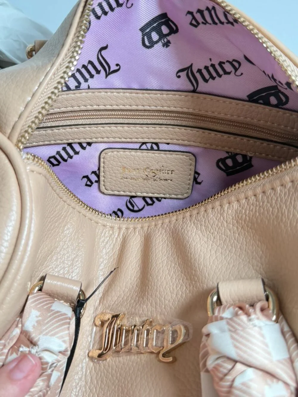 Juicy Couture Forever Fab Scarf Satchel Buff Beige NWT Logo Handbag Purse